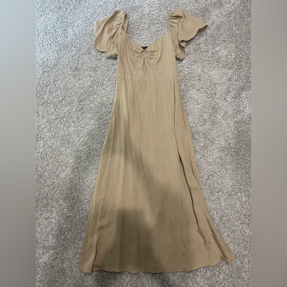 Final Touch Cream Tan Halter Maxi Gown